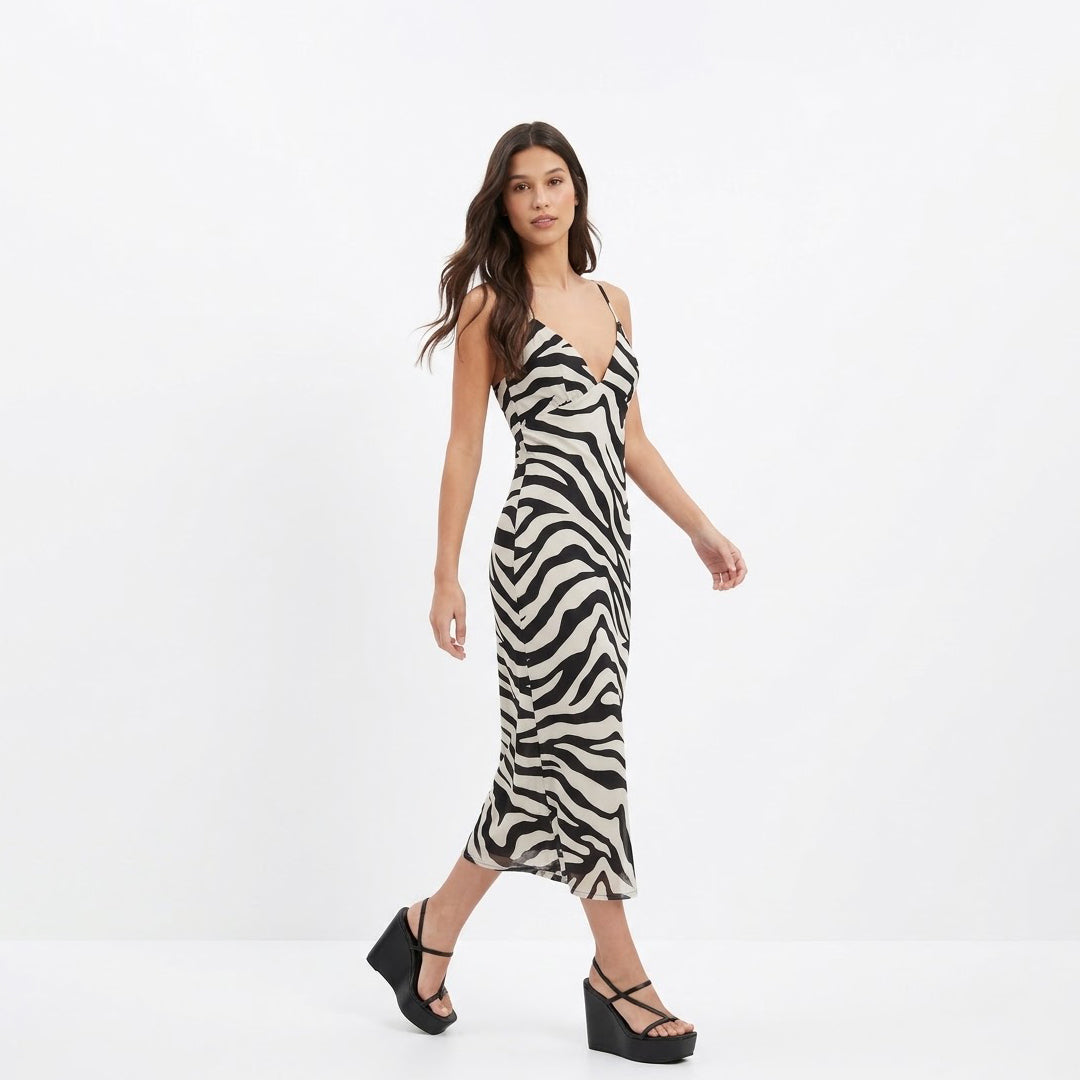 Vestido midi animal print