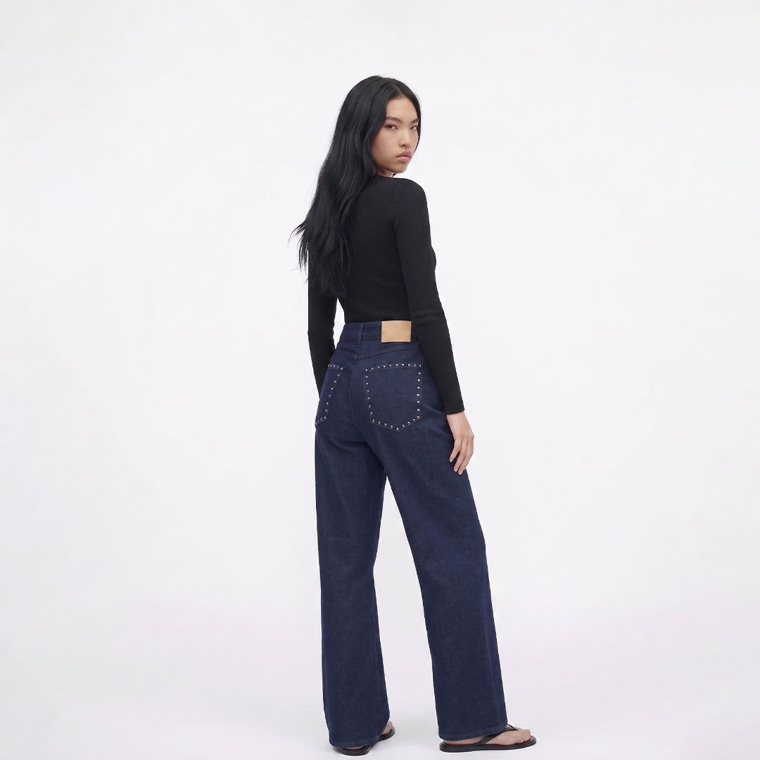 Jeans wide leg tachuelas