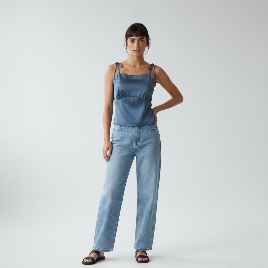 Blusa satinada tirantes en lazo
