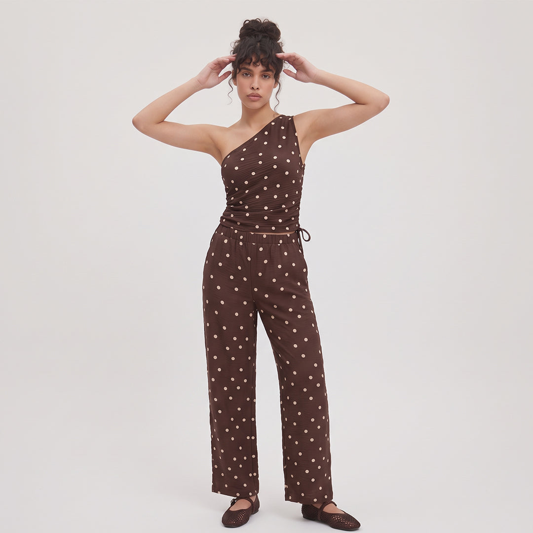 Pantalón ancho fluido polka dots