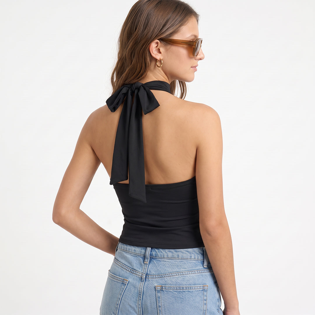 Blusa halter lazo en cuello