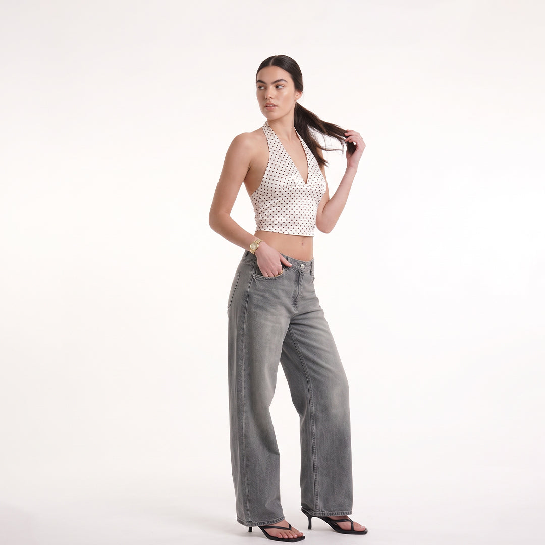 Crop top polka dots satinado