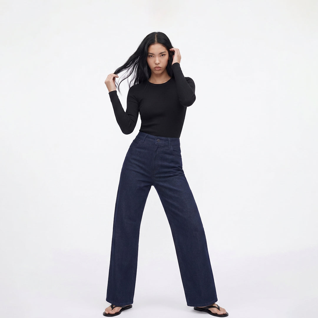 Jeans wide leg tachuelas