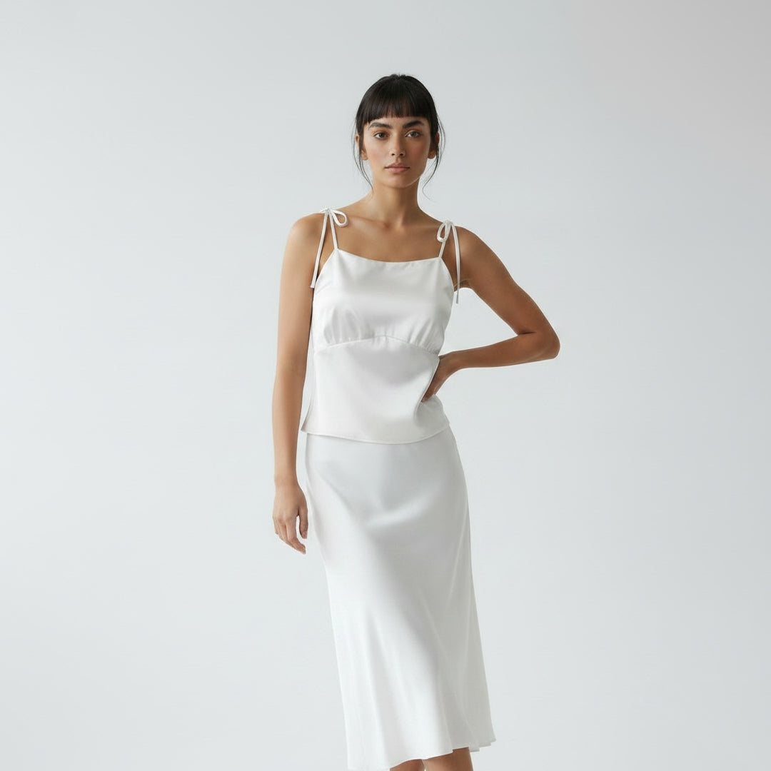 Blusa satinada tirantes en lazo