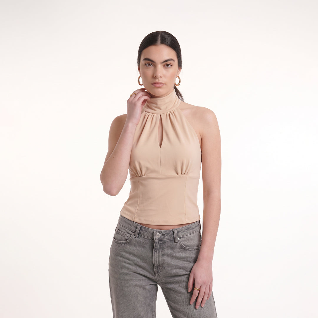 Blusa halter estilo japandi