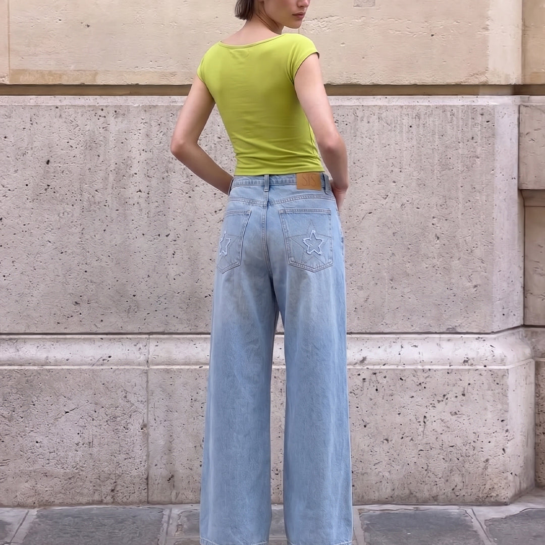 Jeans wide leg estrellas