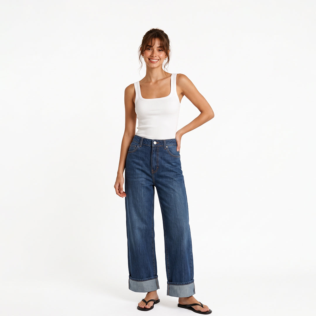 Jeans de corte ancho con dobladillo