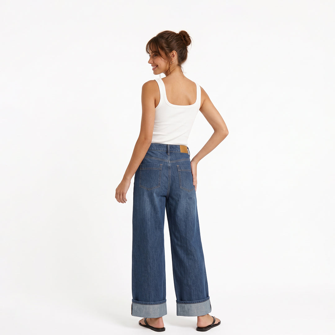 Jeans de corte ancho con dobladillo