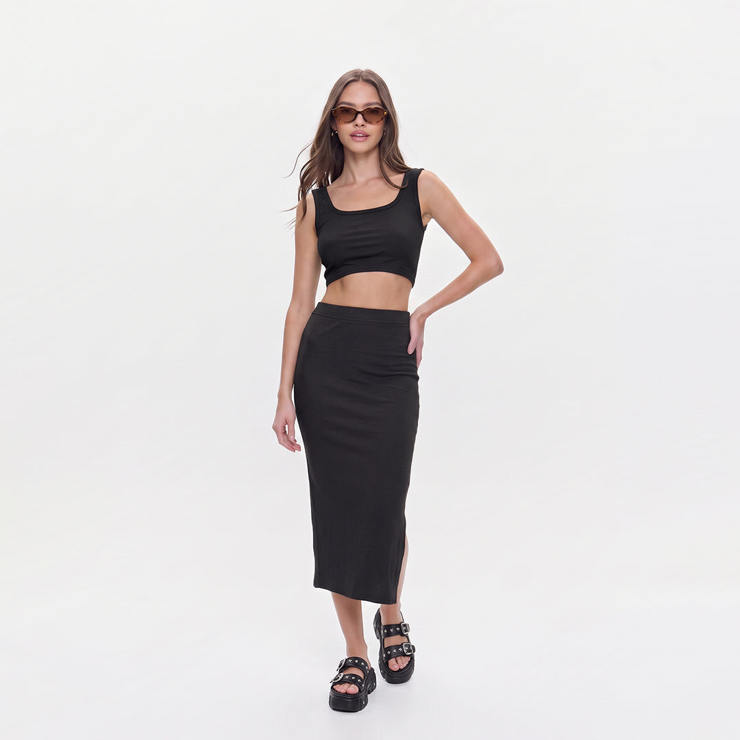 Falda midi acanalada