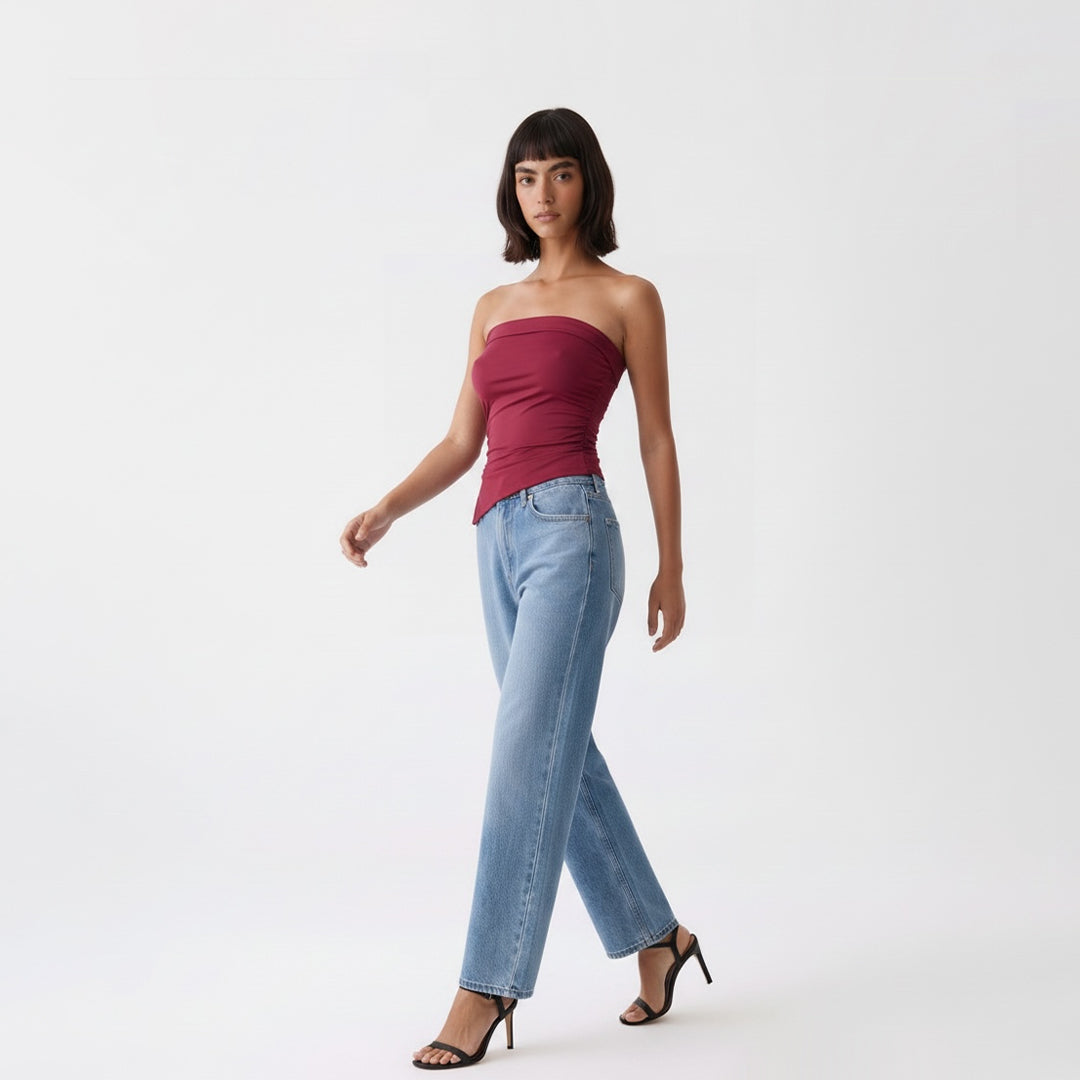 Blusa strapless doblez