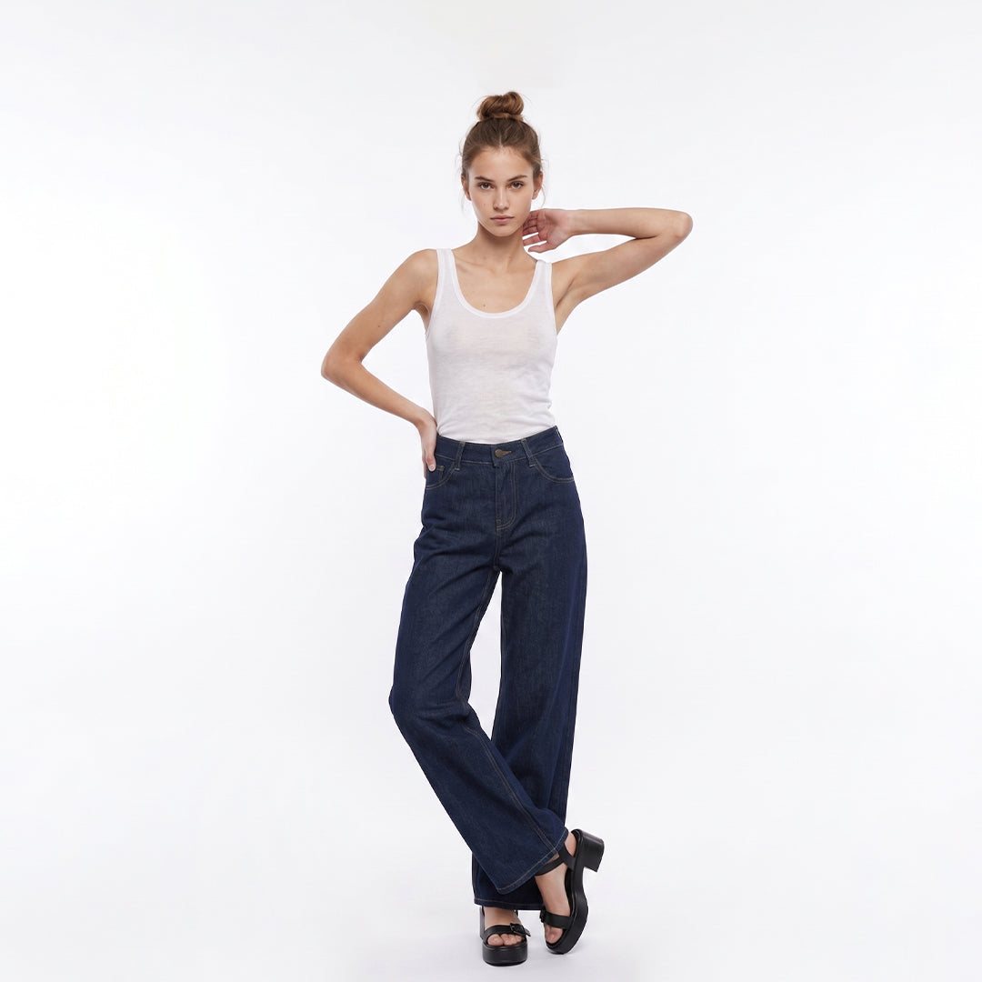 Jeans wide leg denim oscuro