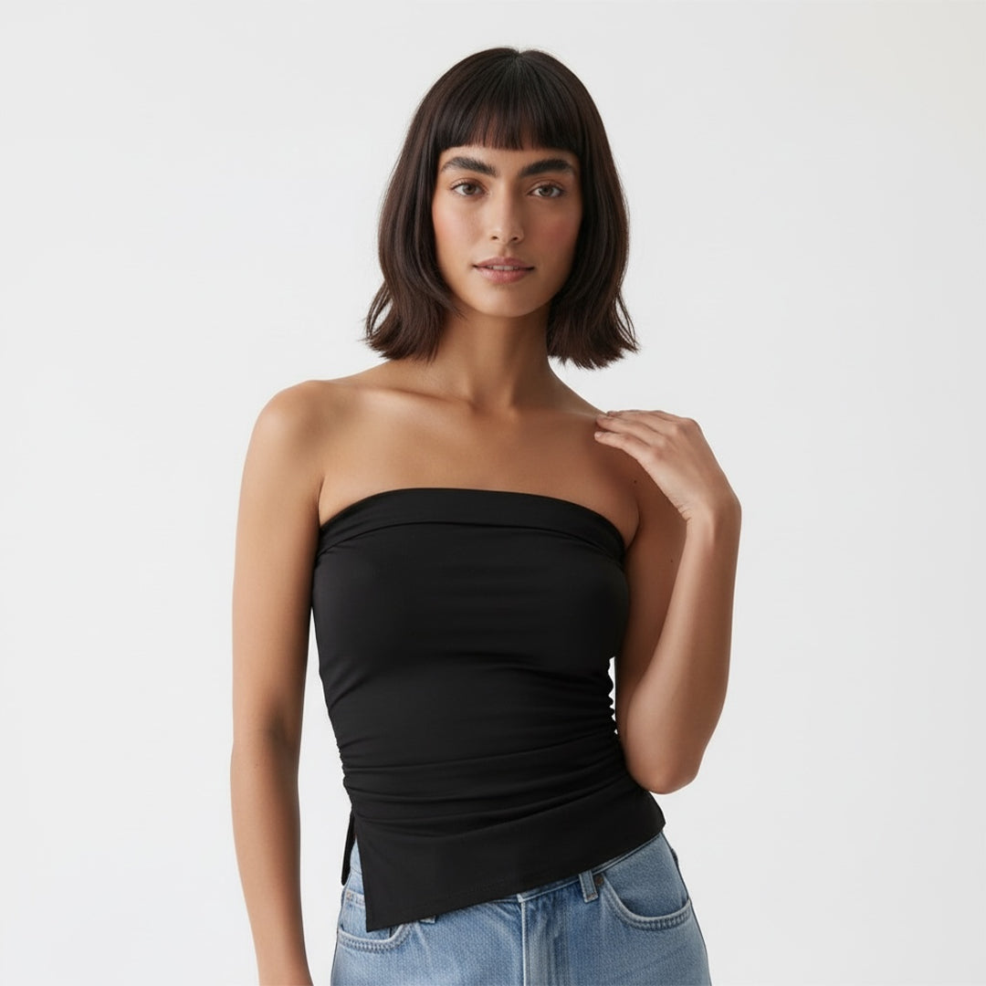 Blusa strapless doblez