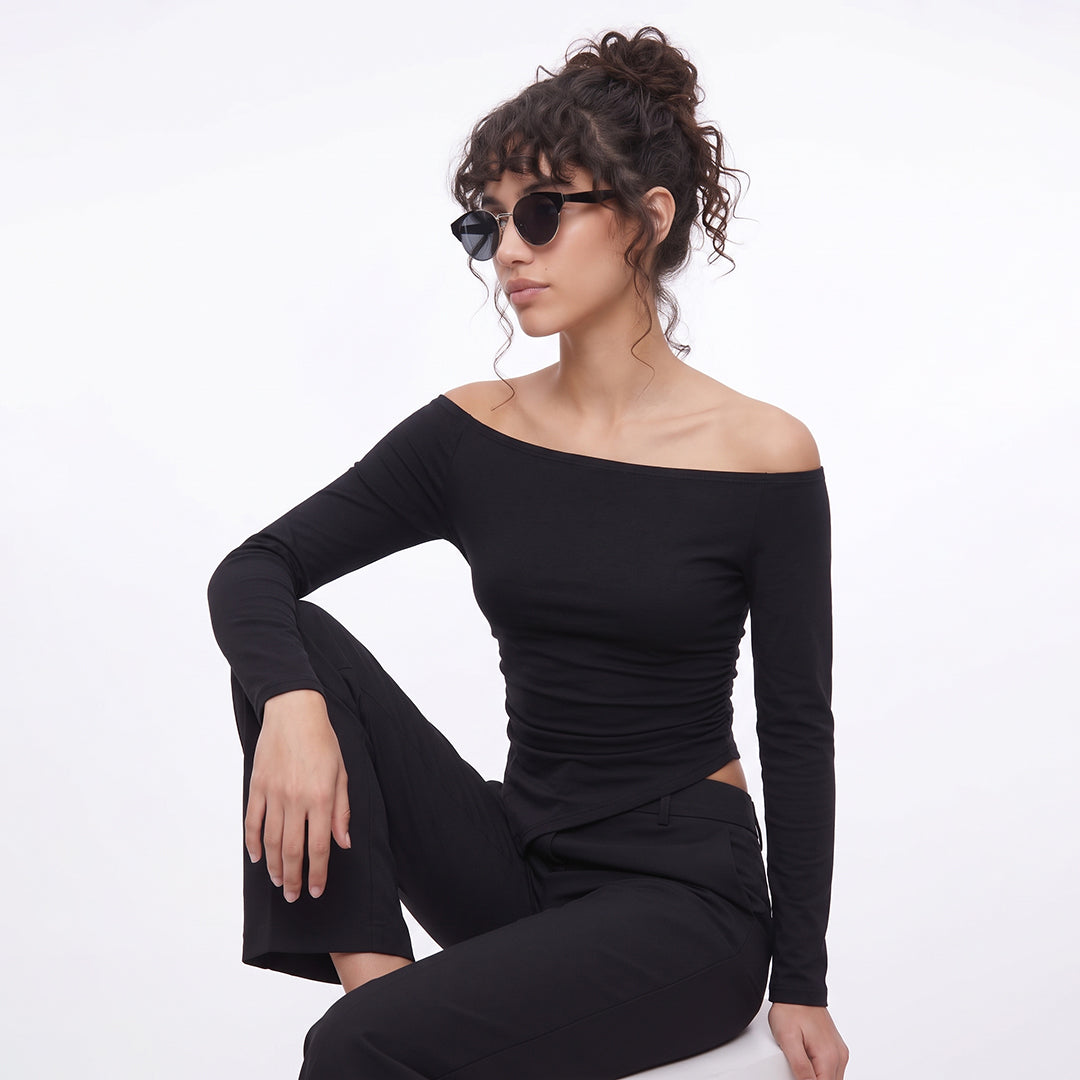 Blusa asimétrica manga larga