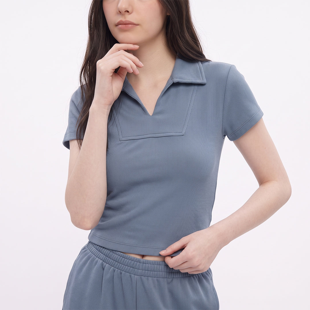 Blusa rib tipo polo